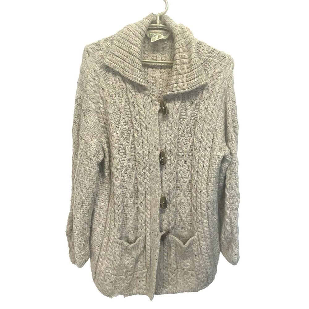 Connemara Knitwear XL Irish Wool Knit Sweater Horn Buttons Vintage Thrashed FLAW